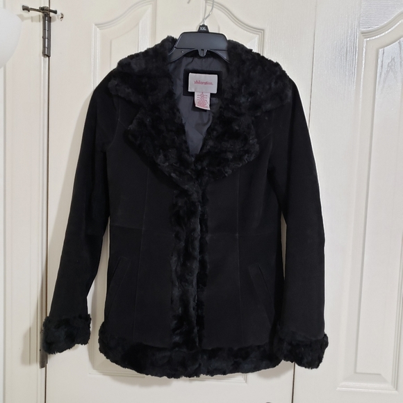 Xhilaration Jackets & Blazers - Xhilaration black suede leather jacket with fur trim size S